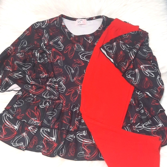 2 Pc Matching Valentines Set - Size 7-8 Ruffle Boutique Set - Color: Red & Black - Picture 10 of 11